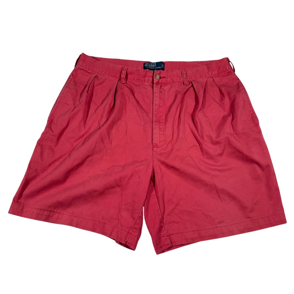 Polo Ralph Lauren Tyler Short Mens 38 Red Pleated Cotton Chino Preppy Casual